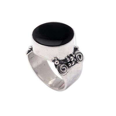 Sterling silver cocktail ring, 'Night Lagoon' - Sterling Silver Cocktail Ring with Traditional Motifs