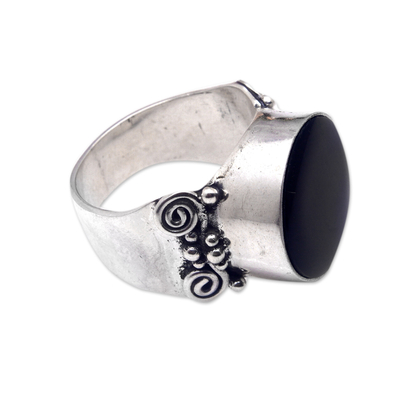 Sterling silver cocktail ring, 'Night Lagoon' - Sterling Silver Cocktail Ring with Traditional Motifs