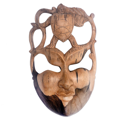 Hand-Carved Traditional Hibiscus Wood Mask from Bali