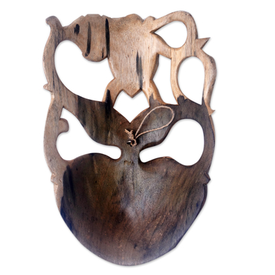 Wood mask, 'Turtle Queen' - Hand-Carved Traditional Hibiscus Wood Mask from Bali