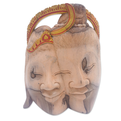 Máscara de madera - Máscara de madera de hibisco Shiva y Parvati hecha a mano de Bali