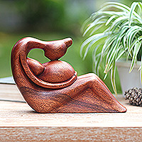 Wood sculpture, 'Belly Kiss' - Hand-Carved Suar Wood Sculpture of Pregnant Woman
