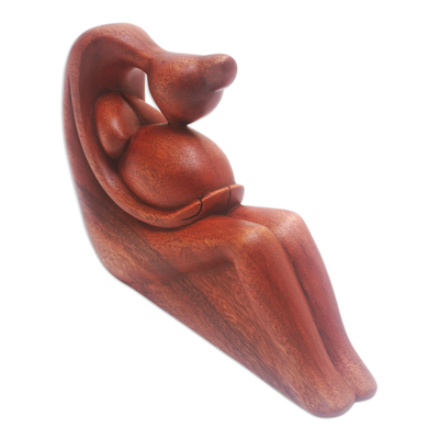 Holzskulptur - Handgeschnitzte Suar-Holzskulptur einer schwangeren Frau