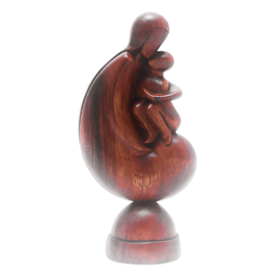 Wood sculpture, 'Beloved Child' - Hand-Carved Suar Wood Sculpture of Mother and Child