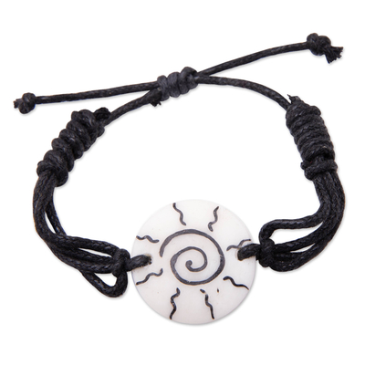 Cotton wristband pendant bracelet, 'Summer Energies' - Black Cotton Wristband Pendant Bracelet Crafted in Bali