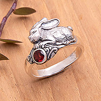 Garnet cocktail ring, 'Perseverance Rabbit'