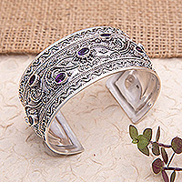 Amethyst cuff bracelet, 'Wise Journey' - Traditional Cuff Bracelet with Two-Carat Amethyst Stones