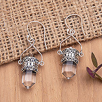 Quartz dangle earrings, 'Strive for Justice' - Traditional Dangle Earrings with Natural Clear Quartz Gems