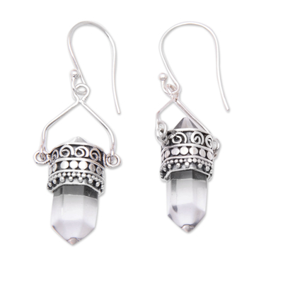 Quartz dangle earrings, 'Strive for Justice' - Traditional Dangle Earrings with Natural Clear Quartz Gems