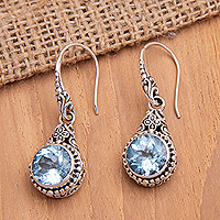 Blue topaz dangle earrings, 'Majestic Loyalty' - Traditional Dangle Earrings with 10-Carat Blue Topaz Stones