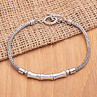 Sterling silver pendant bracelet, 'Young Bamboo' - Polished Sterling Silver Bracelet with Bamboo Pendants