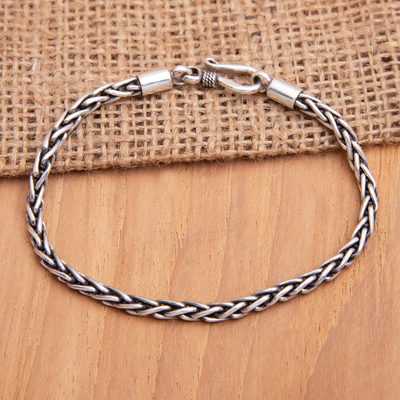 Sterling silver chain bracelet, 'Simple Emotions' - Polished Sterling Silver Wheat Chain Bracelet from Bali