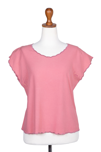 Embroidered rayon top, 'Timeless in Rose' - Embroidered Short-Sleeve Pink Rayon Blouse from Bali
