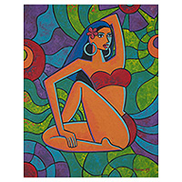'mujeres fuertes' - pintura acrílica cubista tropical sin estirar firmada