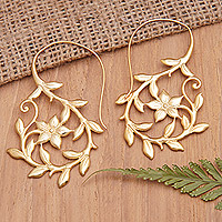 Gold-plated drop earrings, 'Orchid Essence' - Polished Nature-Themed 18k Gold-Plated Drop Earrings