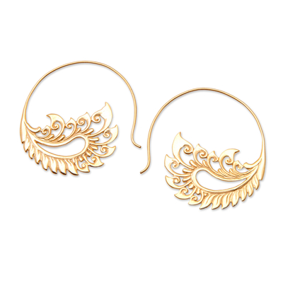 Gold-plated drop earrings, 'Feathers of Love' - Polished Feather-Themed 18k Gold-Plated Drop Earrings