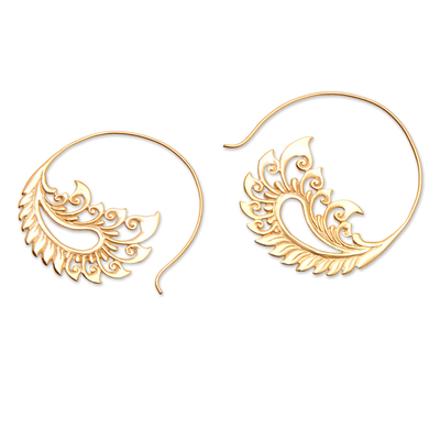 Gold-plated drop earrings, 'Feathers of Love' - Polished Feather-Themed 18k Gold-Plated Drop Earrings