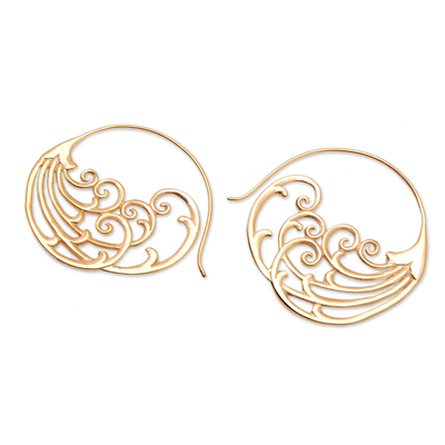 Gold-plated drop earrings, 'Feathers of Nobility' - Polished Traditional 18k Gold-Plated Drop Earrings from Bali