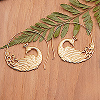 Gold-plated drop earrings, 'Ethereal Peacock' - Polished Peacock-Themed 18k Gold-Plated Drop Earrings