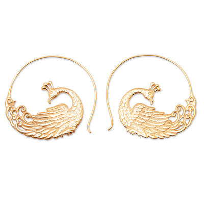 Gold-plated drop earrings, 'Ethereal Peacock' - Polished Peacock-Themed 18k Gold-Plated Drop Earrings