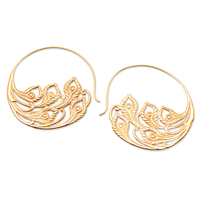 Gold-plated drop earrings, 'Celestial Feathers' - Feather-Themed 18k Gold-Plated Drop Earrings from Bali