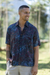 Men's batik rayon shirt, 'Burgundy Leaves' - Men's Handcrafted Rayon Shirt with Burgundy Batik Pattern (image 2) thumbail