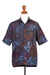 Men's batik rayon shirt, 'Burgundy Leaves' - Men's Handcrafted Rayon Shirt with Burgundy Batik Pattern thumbail