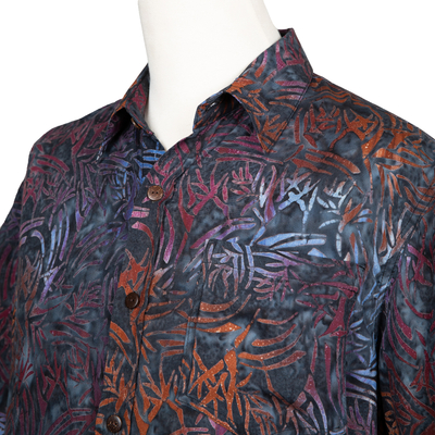 Camisa de rayón batik para hombre - Camisa de hombre de rayón artesanal con estampado batik burdeos