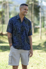 Men's batik rayon shirt, 'Purple Floral' - Men's Handcrafted Rayon Shirt with Purple Batik Pattern