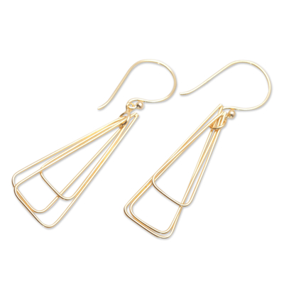 Gold-plated dangle earrings, 'Pyramid Queen' - 18k Gold-Plated Brass Triangle Dangle Earrings from Bali