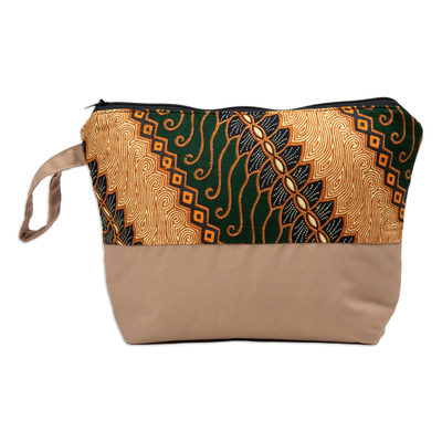 Bolsa de cosméticos de batik de algodón, 'Primavera en Java' - Bolsa de cosméticos de batik tradicional hecha de algodón en Java
