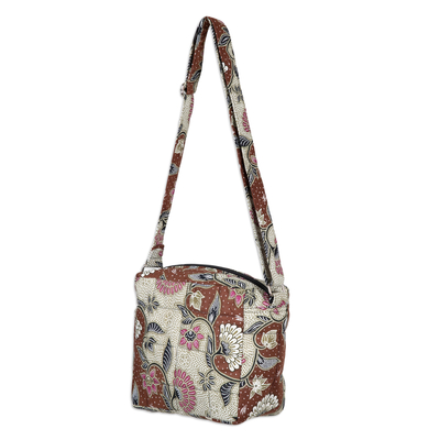 Handcrafted Cotton Sling with Floral Batik Pattern in Brown