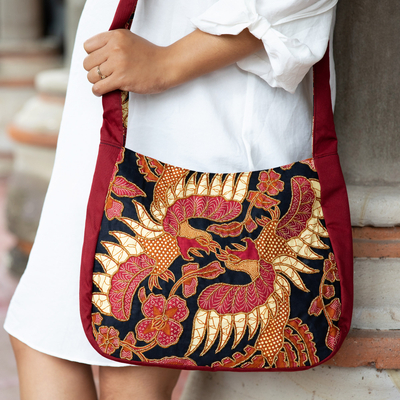 Bolso de hombro batik de algodón con cuentas - Bolso de hombro tradicional batik de algodón con cuentas en rojo