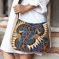 Beaded cotton batik shoulder bag, 'Noble Sawunggaling' - Traditional Beaded Cotton Batik Shoulder Bag in Blue
