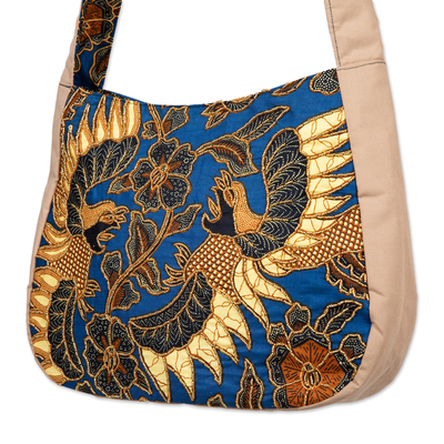 Bolso de hombro batik de algodón con cuentas - Bolso de hombro tradicional batik de algodón con cuentas en azul