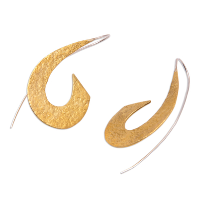 Brass drop earrings, 'Feminine Mystery' - Textured Brass Drop Earrings with Stainless Steel Hooks