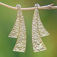 Brass drop earrings, 'Glamour Lights' - Geometric Brass Drop Earrings with Stainless Steel Posts