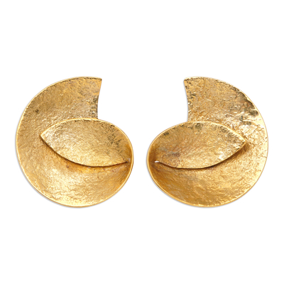 Brass drop earrings, 'Sinuous Shine' - Textured Brass Drop Earrings Crafted in Bali