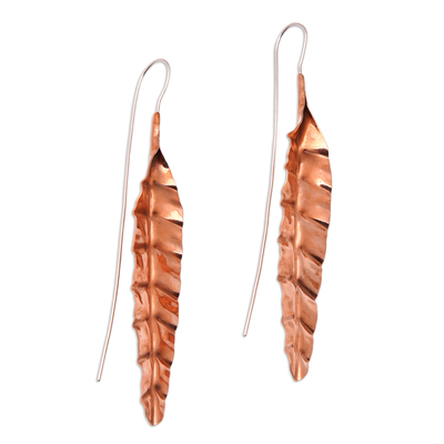 Ohrhänger aus Kupfer - Blattförmige Ohrhänger aus poliertem Kupfer, hergestellt in Bali