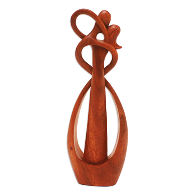 Wood sculpture, 'Loving Us' - Hand-Carved Polished Suar Wood Sculpture of a Couple's Kiss