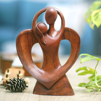 Wood sculpture, 'Wedding Dancing' - Hand-Carved Polished Suar Wood Sculpture of a Couple Dancing