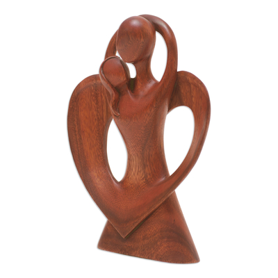 Holzskulptur - Handgeschnitzte Skulptur eines tanzenden Paares aus poliertem Suar-Holz