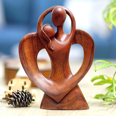 Wood sculpture, 'Wedding Dancing' - Hand-Carved Polished Suar Wood Sculpture of a Couple Dancing