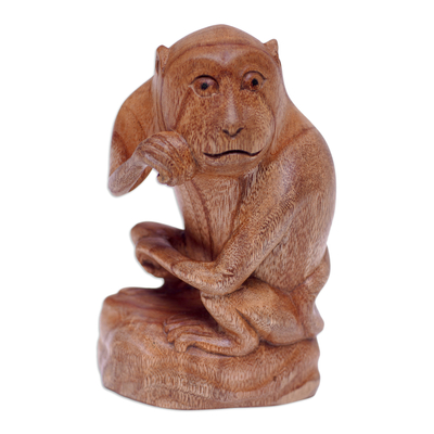 Escultura de madera - Escultura de madera Jempinis con temática de mono hecha a mano en Bali