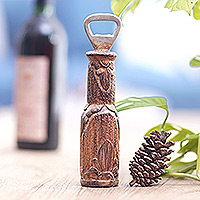 Wood bottle opener, 'Flowers for Delight' - Hand-Carved Floral Jempinis Wood Bottle Opener from Bali