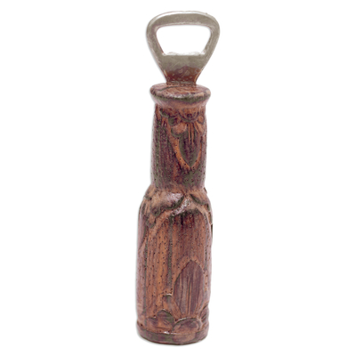 Flaschenöffner aus Holz - Handgeschnitzter Flaschenöffner aus Jempinis-Holz mit Blumenmuster aus Bali