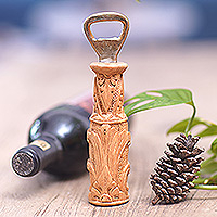 Wood bottle opener, 'Gardens for Delight' - Hand-Carved Traditional Jempinis Wood Bottle Opener