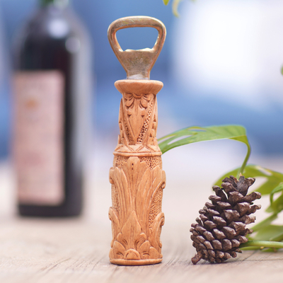 Wood bottle opener, 'Gardens for Delight' - Hand-Carved Traditional Jempinis Wood Bottle Opener