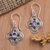 Amethyst dangle earrings, ‘Bouquet Glam’ - Floral Sterling Silver Dangle Earrings with Amethyst Stone