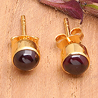 Gold-plated amethyst stud earrings, 'Petite Purple' - 18k Gold-Plated Stud Earrings with Amethyst Stone from Bali